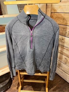 Eddie Bauer Gray Women's Half-Zip Sweater with Purple Trim
